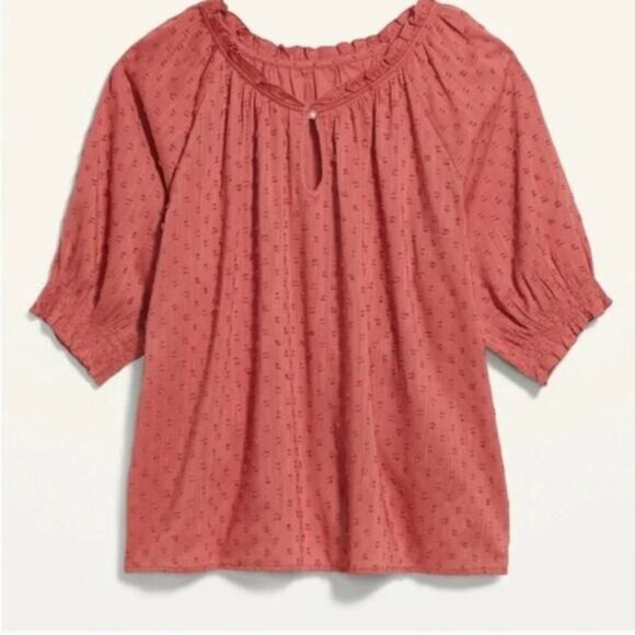 Old Navy clip-dot Top Women's Size 2X Smocked Sleeve Button Front Pullover Light - Picture 4 of 4